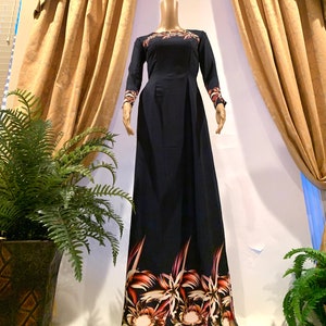 Navy Blue Ao Dai, Vietnamese Silk Dress with Pants #07
