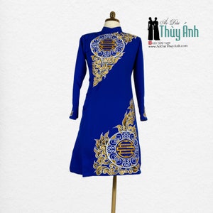 Blue Embroidered Ao Dai for Men, Traditional Vietnamese Long Dress for Men, Ao Dai Nam. No Pants #1418