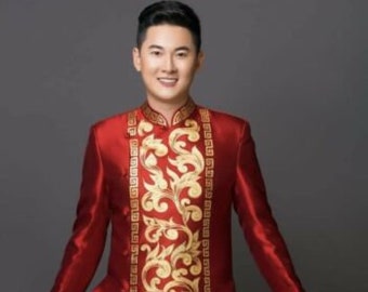 Dark Red or Orange Ao Dai for Men, Hand Painted Vietnamese Traditional Long  Dress for Men, Ao Dai Chu Re, Ao Dai Nam. No Pants A12 -  Canada