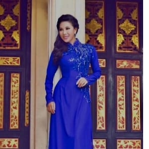 Blue Ao Dai Vietnamese Beaded Double Layers Long Dress with Matching Blue Pants #ADR0284