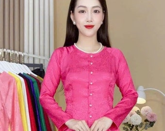 Ao Dai Ba Ba: Vietnamese Cowl Neck Top (No Pants)