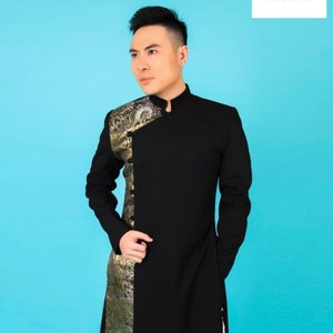 Black or Red Ao Dai Nam, Ao Dai Chu Re, Vietnamese Traditional Long Dress for Men NO Pants A9