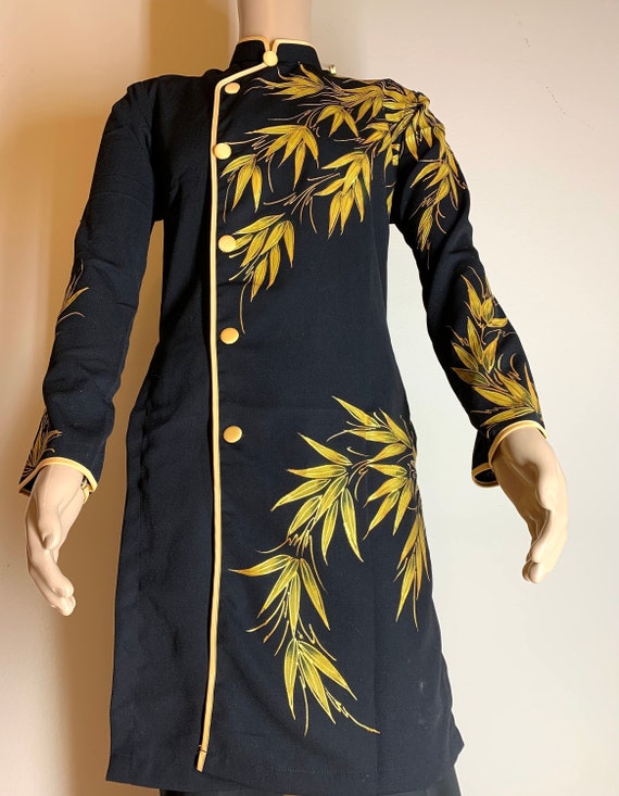 Black Ao Dai for Men, Hand Painted Vietnamese Traditional Long