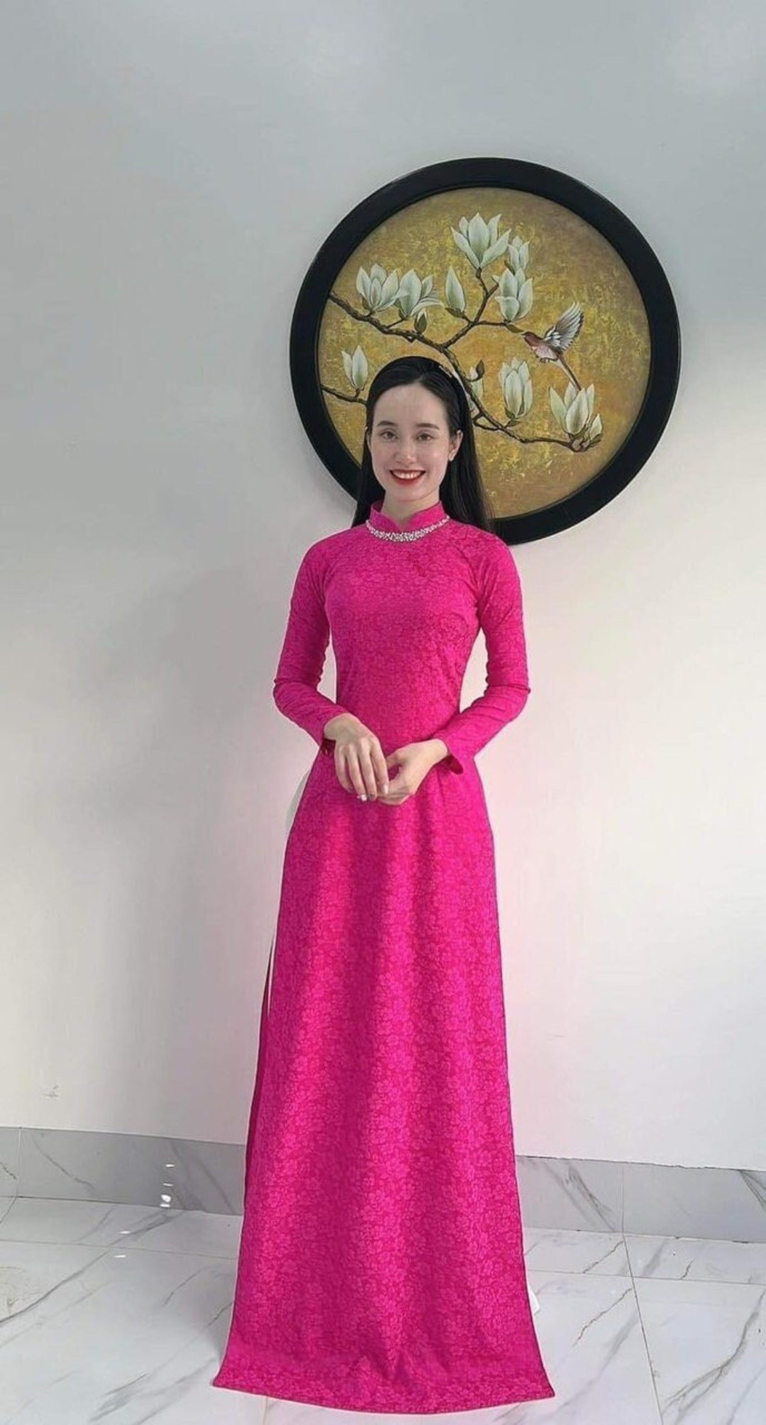 Pink Ao Dai Vietnamese Gam Long Dress With White Pants GR 120 - Etsy