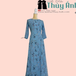 Blaues Ao Dai Voan Kleid mit langer Hose #78