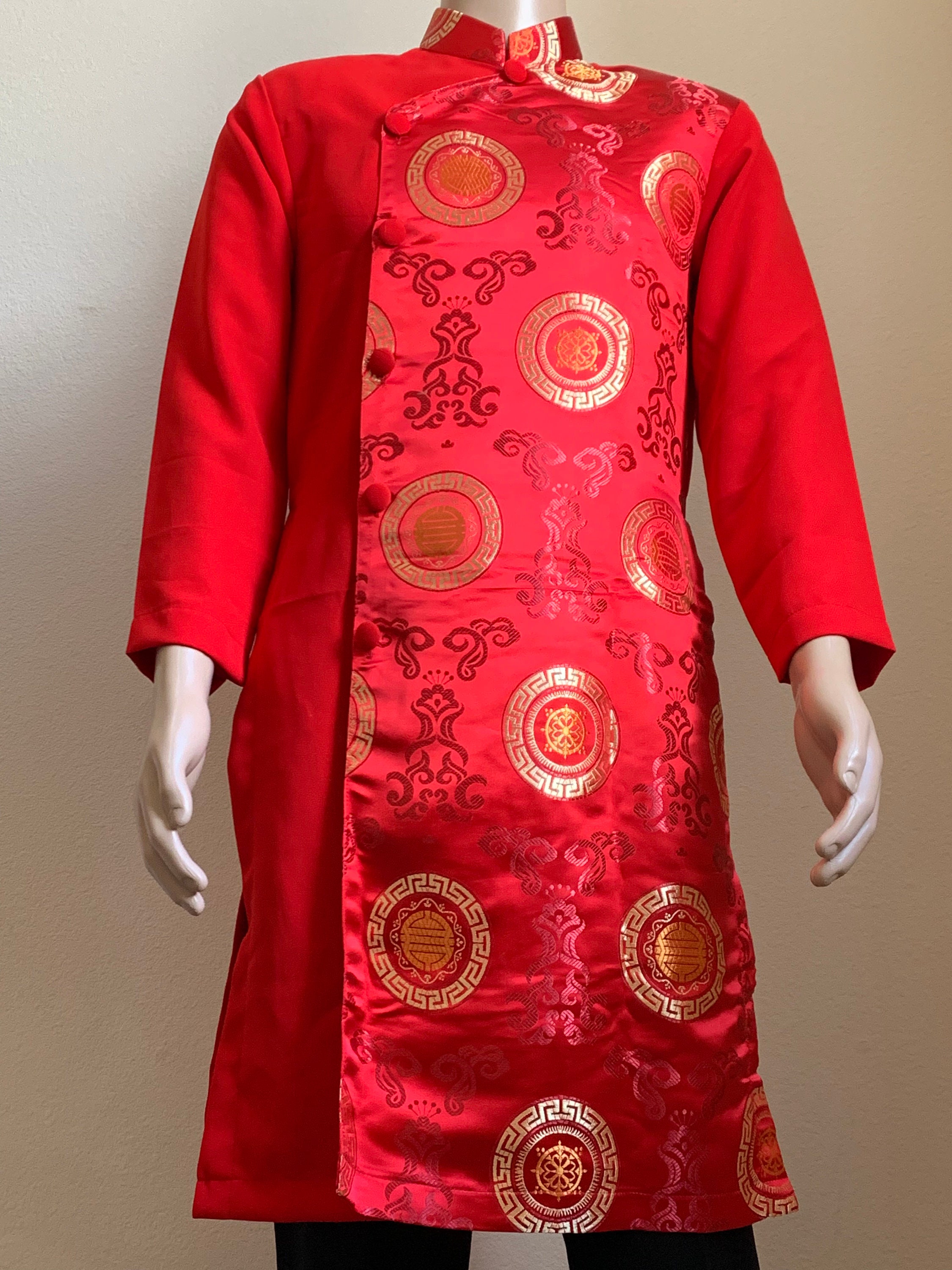 Red Ao Dai for Men, Vietnamese Ao Dai Traditional Long Dress for Men, No  pants G4