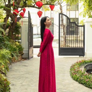 Red  Ao Dai Vietnamese Gam Long Dress