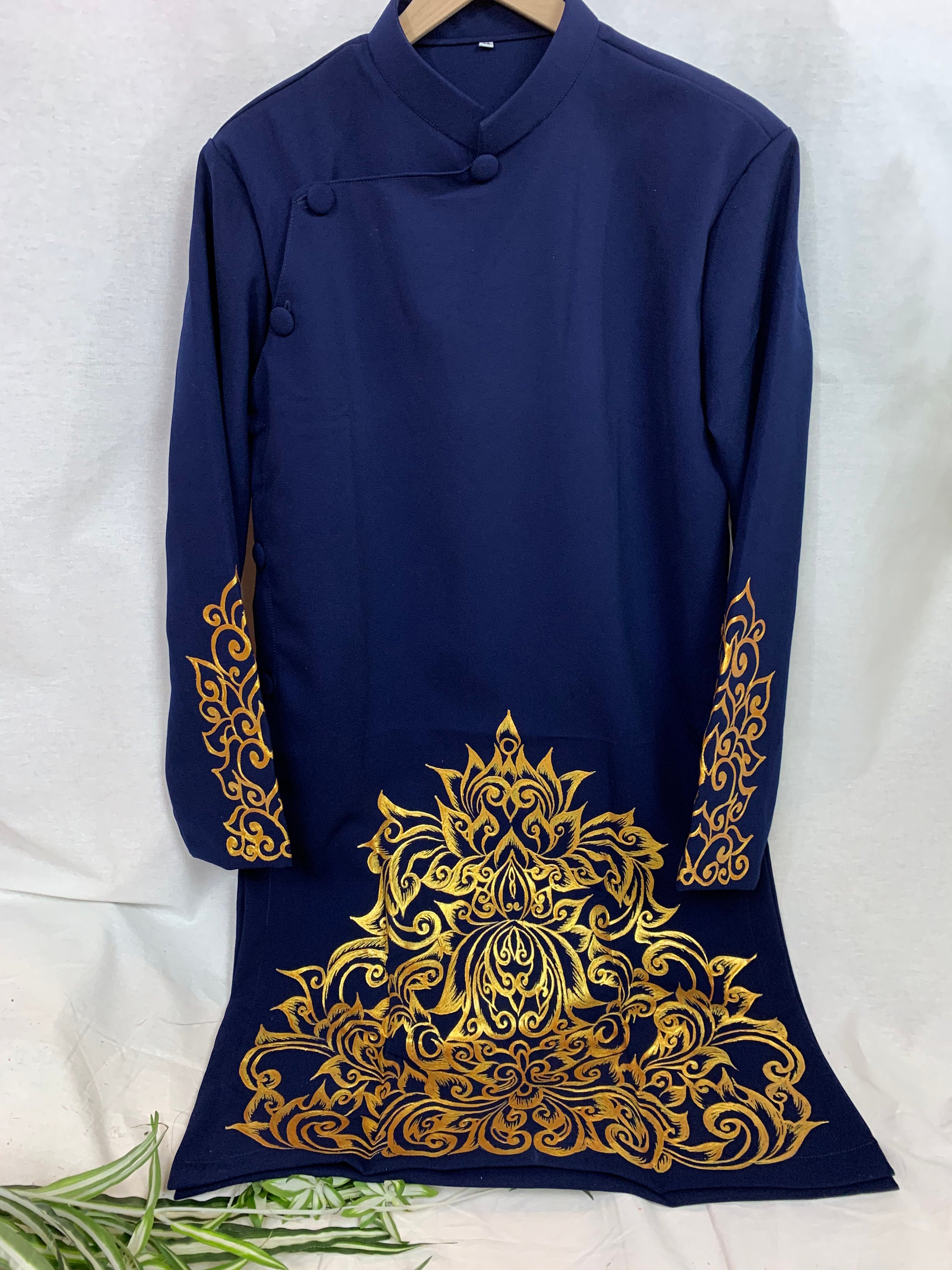 Navy Blue, Blue or Black Hand Painted Vietnamese Traditional Long Dress for  Men, Ao Dai Chu Re, Ao Dai Nam, No Pants A7 -  Canada