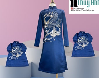 Father and Son or Men or Boy Matching Embroidered Blue Ao Dai (No Pants)