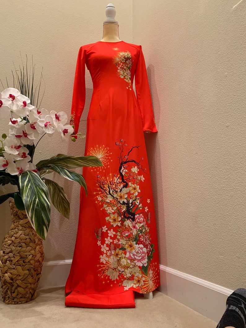 Red Ao Dai Vietnamese Lua My in 3D With Pants free Fast - Etsy