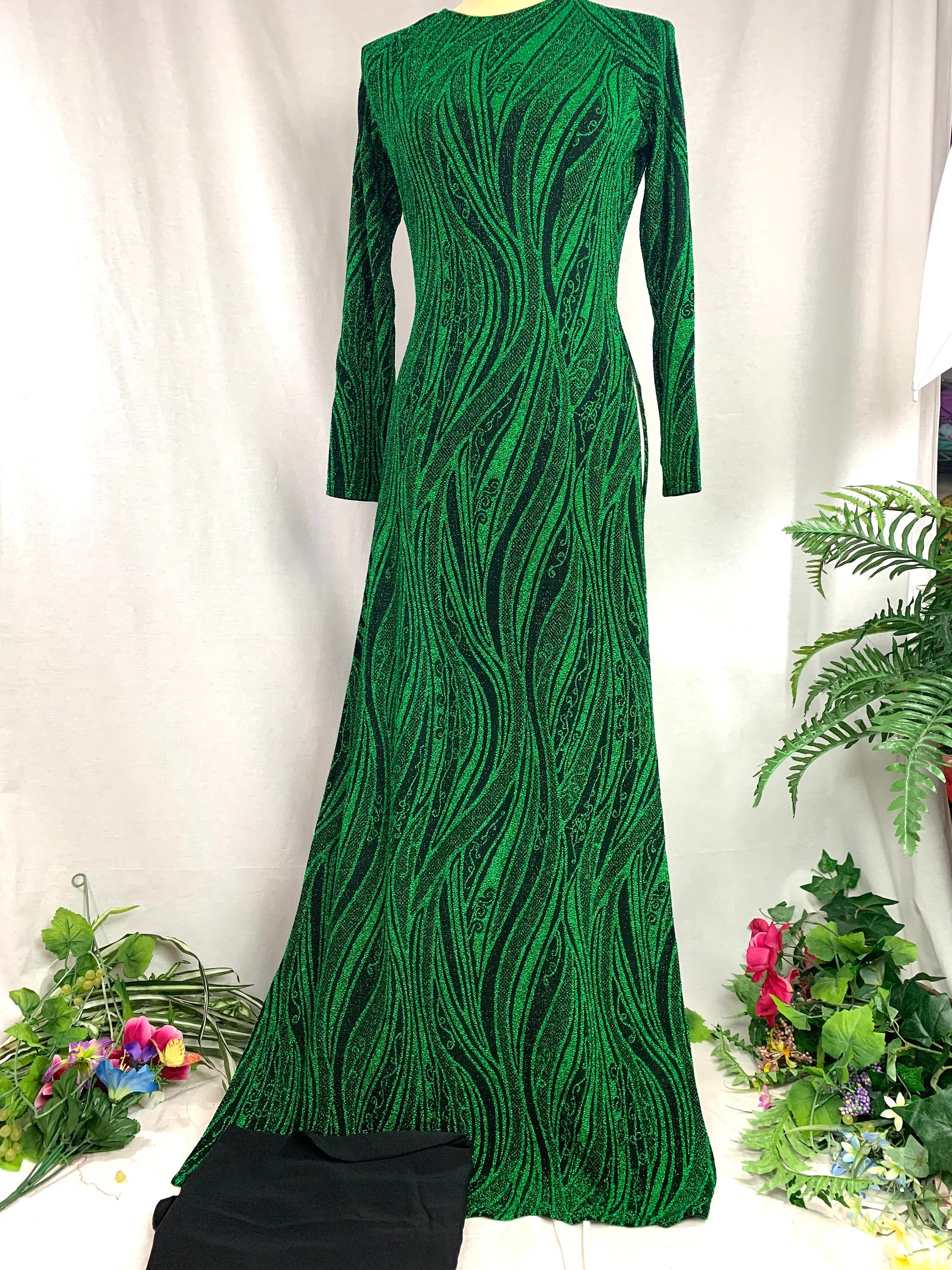 Green Ao Dai Vietnamese Kim Sa Stretchy Long Dress With