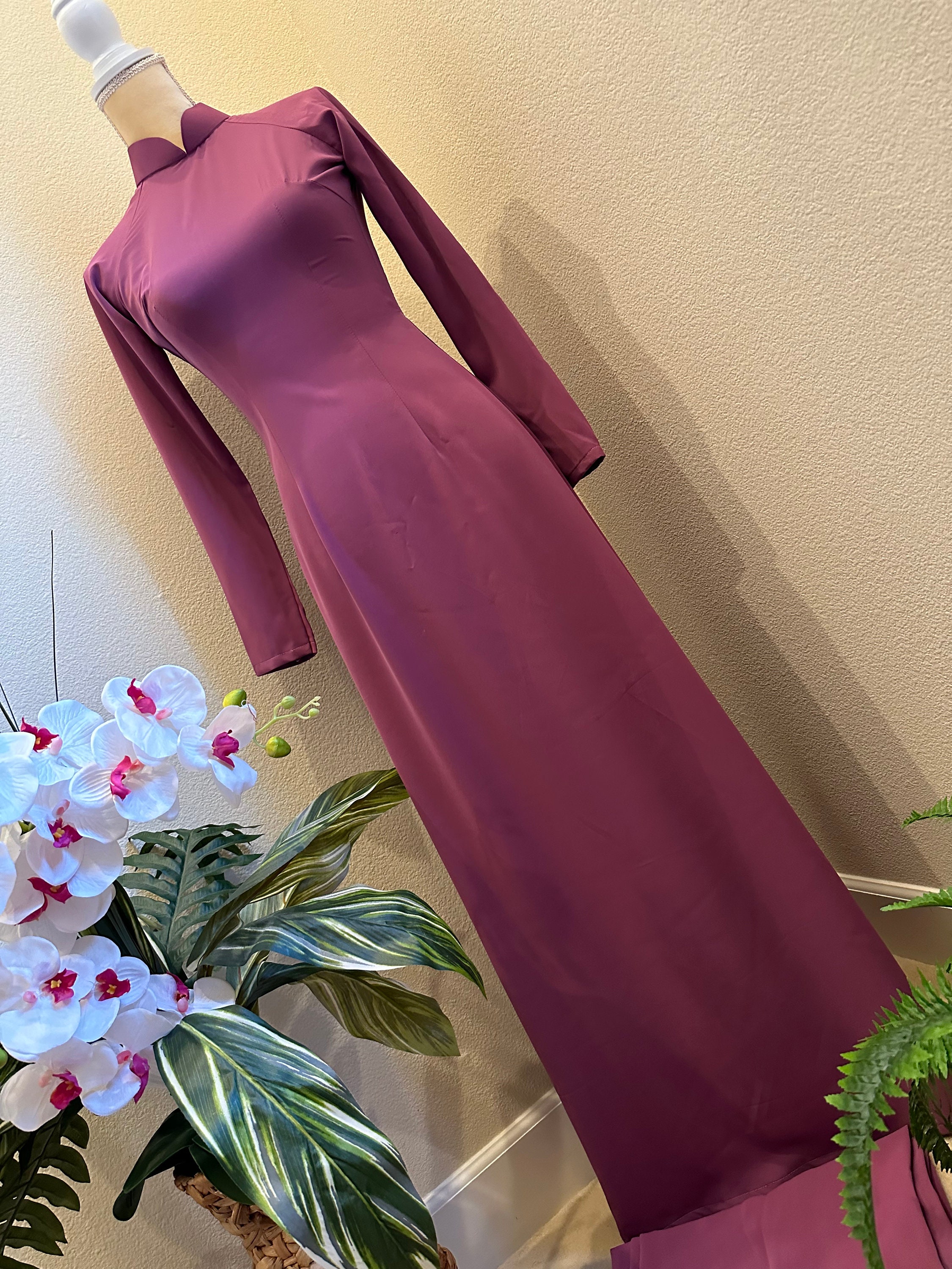 Dark Purple Ao Dai Vietnamese Silk Long Dress With Pants G83 Dark Purple Ao Dai Vietnamese Silk Long Dress With Pants G83