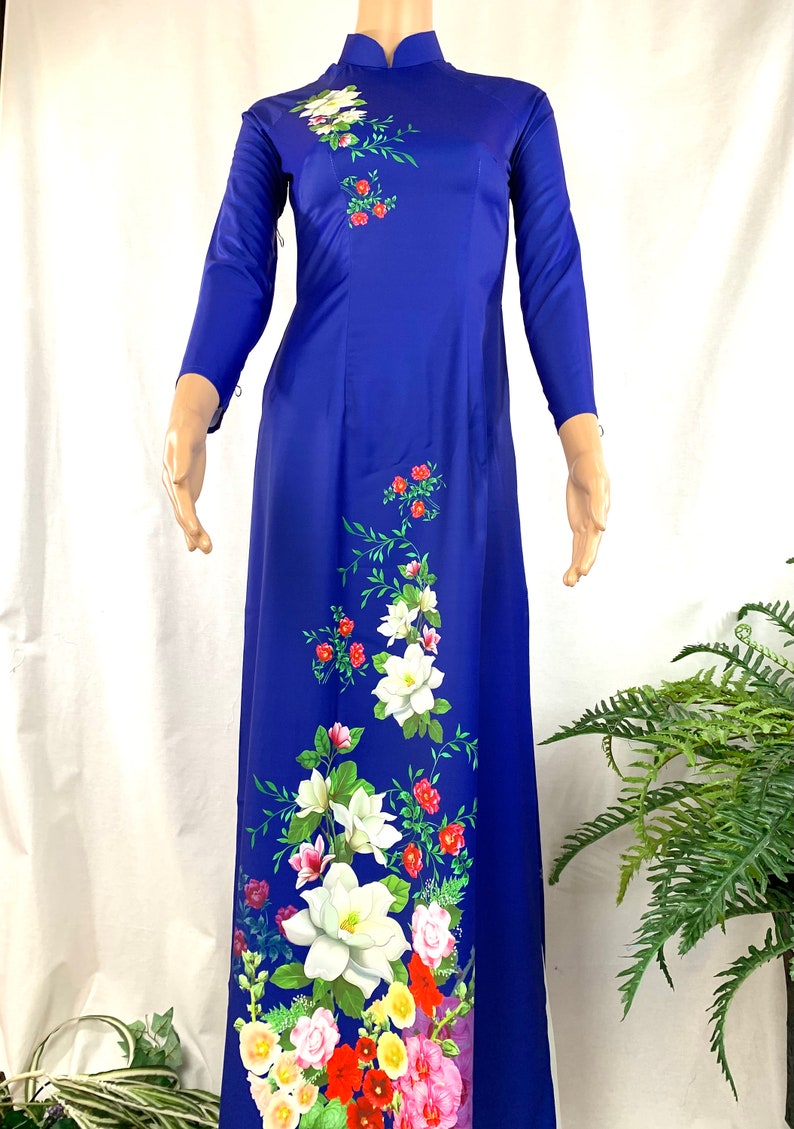 Royal Blue Ao Dai Vietnamese Lua Mango Silk Long Dress With - Etsy