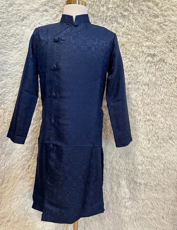 Dark Blue Ao Dai for Men, Vietnamese Gam Long Dress for Men, No Pants G16 -   Israel