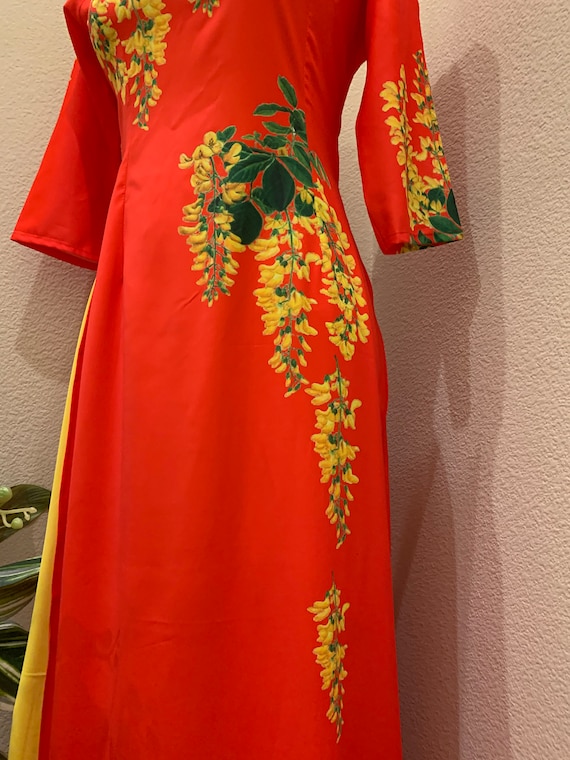 Red Ao Dai Vietnamese Lua My in 3D With Pants 02168 - Etsy