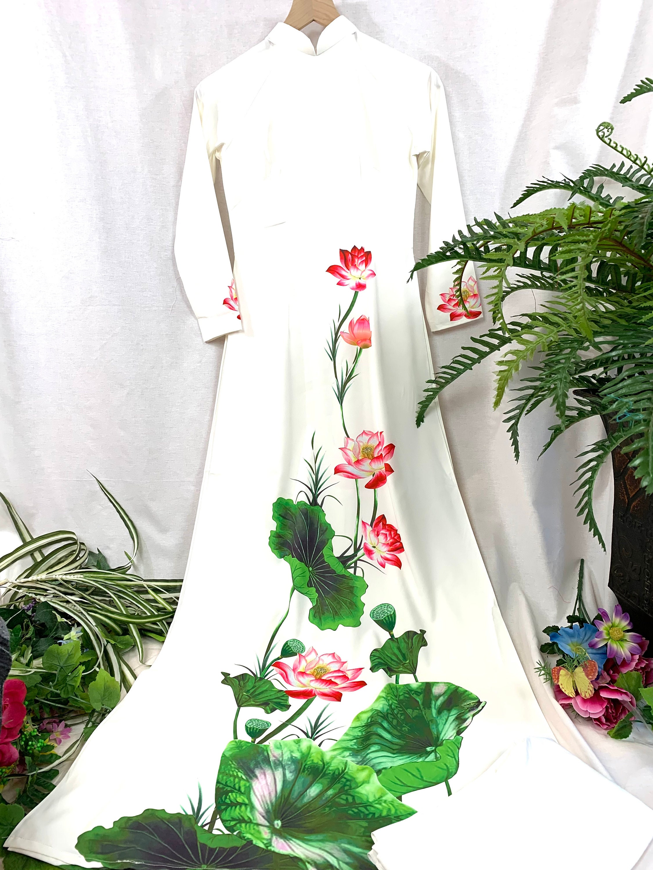 White Ao Dai Vietnamese Lua Mango Silk Long Dress With White - Etsy