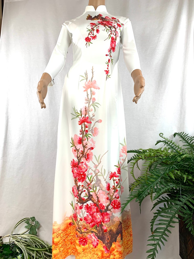 White Ao Dai Vietnamese Lua Mango Silk Long Dress With Pants - Etsy