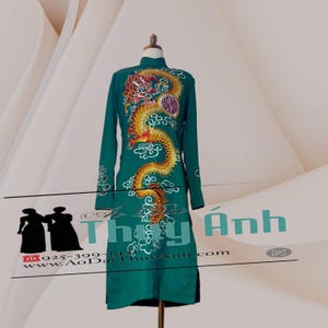 Green Embroidered Man Ao Dai Vietnamese Traditional Long Dress for Men, Ao Dai Chu Re, Ao Dai Nam. No pants  PR145