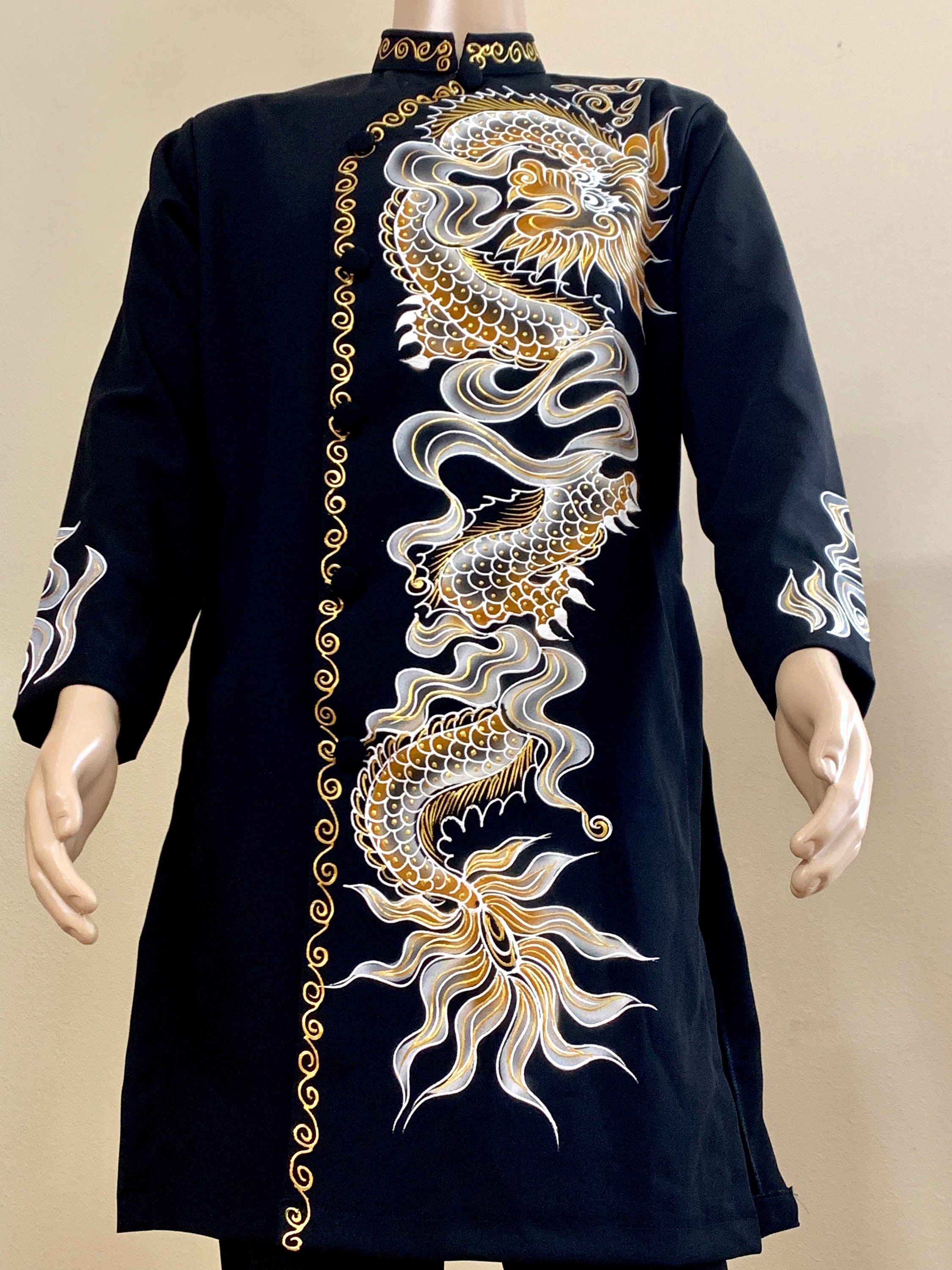 Black, Navy Blue, Red, or Royal Blue Ao Dai Hand Painted Traditional Long  Dress for Men, Ao Dai Chu Re, Ao Dai Nam. G39 