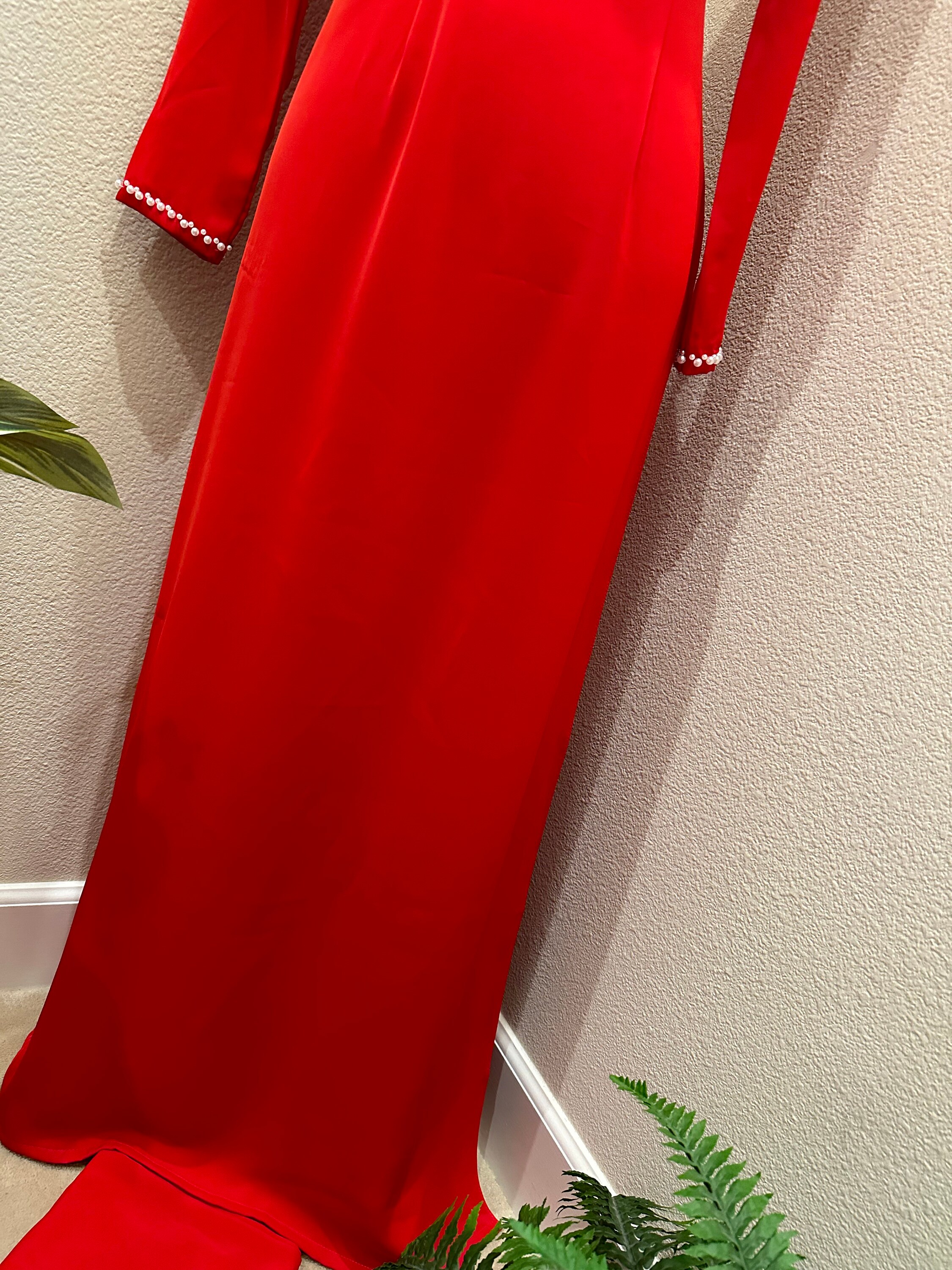 Red Ao Dai Vietnamese Lua My Silk Long Dress With Matching Pants G70 -   Canada
