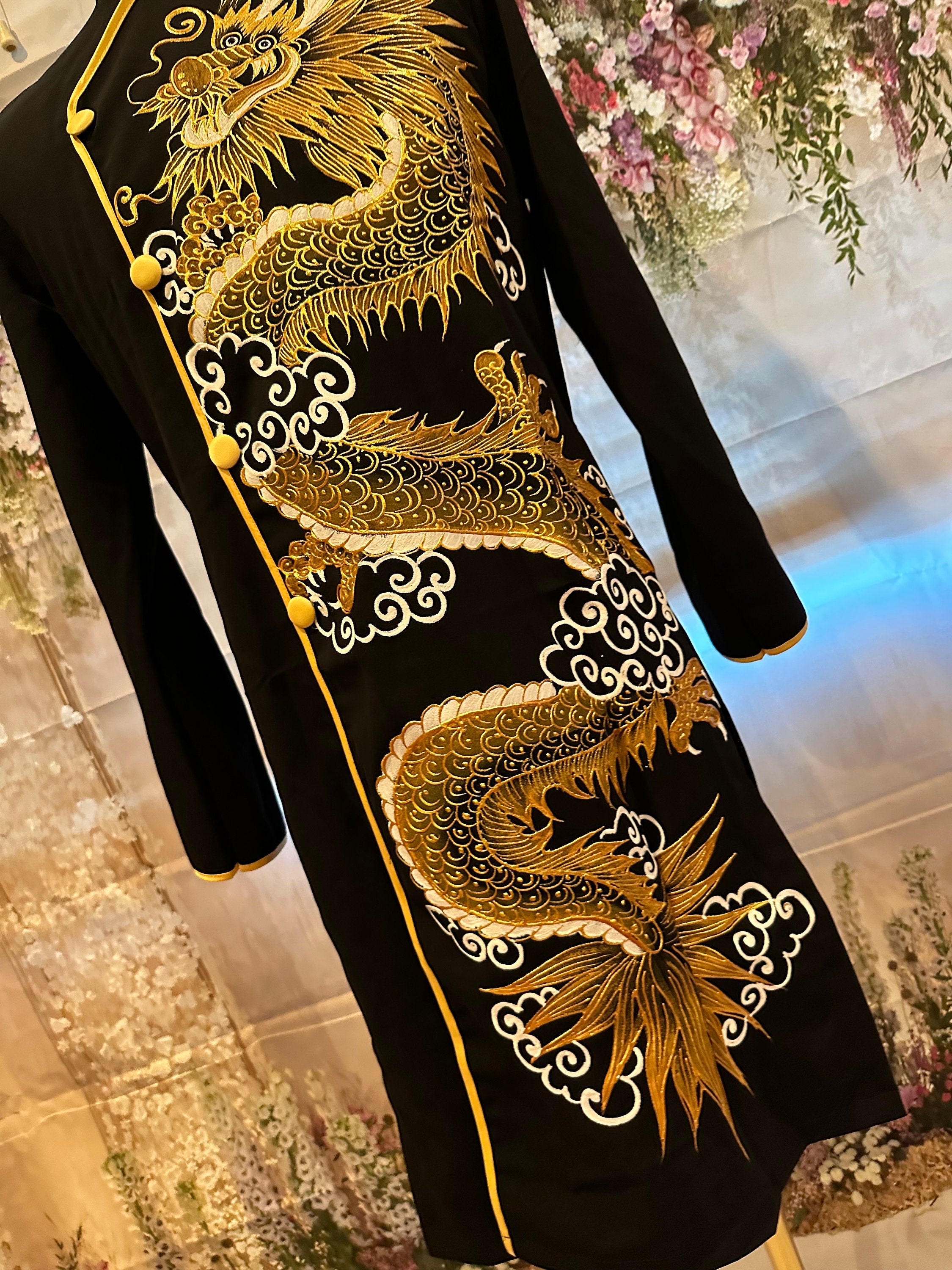 Black Ao Dai for Men, Hand Painted Vietnamese Traditional Long Dress for  Men, Ao Dai Chu Re, Ao Dai Nam. No Pants PR2 -  Canada