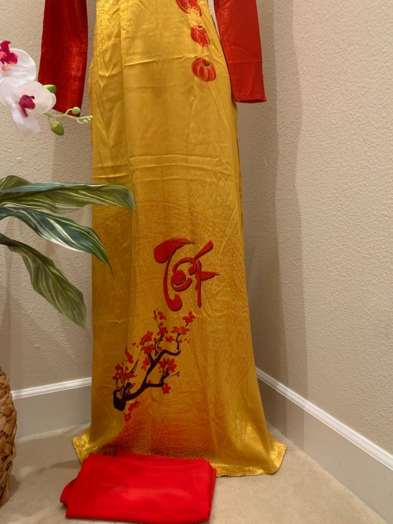 Ao Dai Tet Vietnamese New Year Dong Hung Silk Long Dress With Pants free  Priority Shipping -  Canada