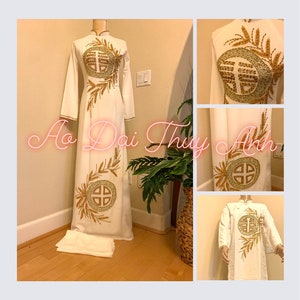 White Bride & Groom Matching Wedding Vietnamese Ao Dai- Ao Dai Cuoi