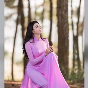 Purple Ao Dai Vietnamese Chiffon Double Layer Long Dress with Pants G66