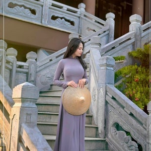 Light Purple Ao Dai Vietnamese Chiffon Double Layers Long Dress with Pants G102