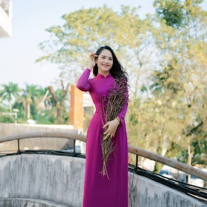 Purple Ao Dai Vietnamese Chiffon Double layers Long Dress with Pants G57