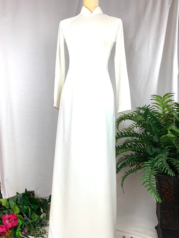 White Ao Dai Vietnamese Lua My Silk Long Dress With Matching Pants G80 -   Canada