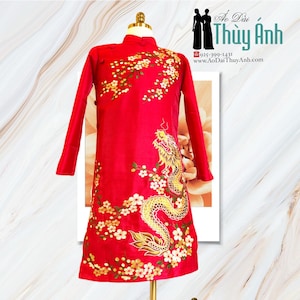 Red Embroidered Ao Dai for Men, Traditional Vietnamese Long Dress for Men, Ao Dai Nam. No Pants
