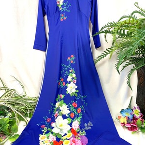 Royal Blue Ao Dai Vietnamese Lua Mango Silk Long Dress With - Etsy