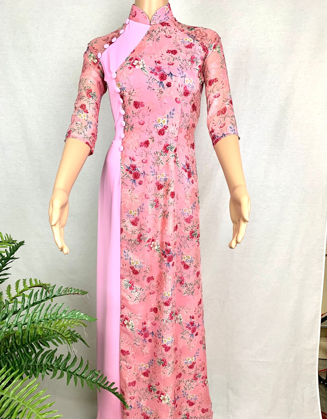 Pink Ao Dai Vietnamese Voan Double Layer Long Dress With | Etsy