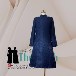 Dark Blue Ao Dai for men, Vietnamese Gam Long Dress for men, No pants G16