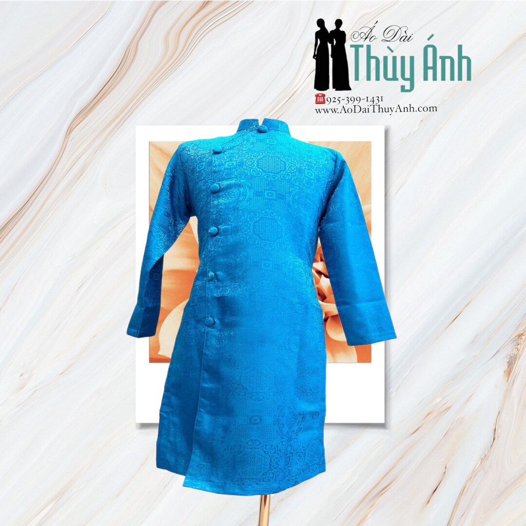 Blue Ao Dai for Men,vietnamese Gam Long Dress No Pants G14
