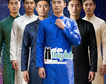 Men's Traditional Vietnamese Ao Dai – Brocade Fabric, Multiple Colors #TA104