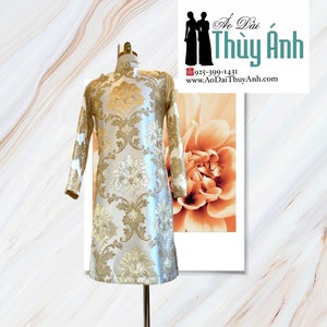 Gold Ao Dai For Men, Vietnamese Traditional Long Dress for Men No pants G4O