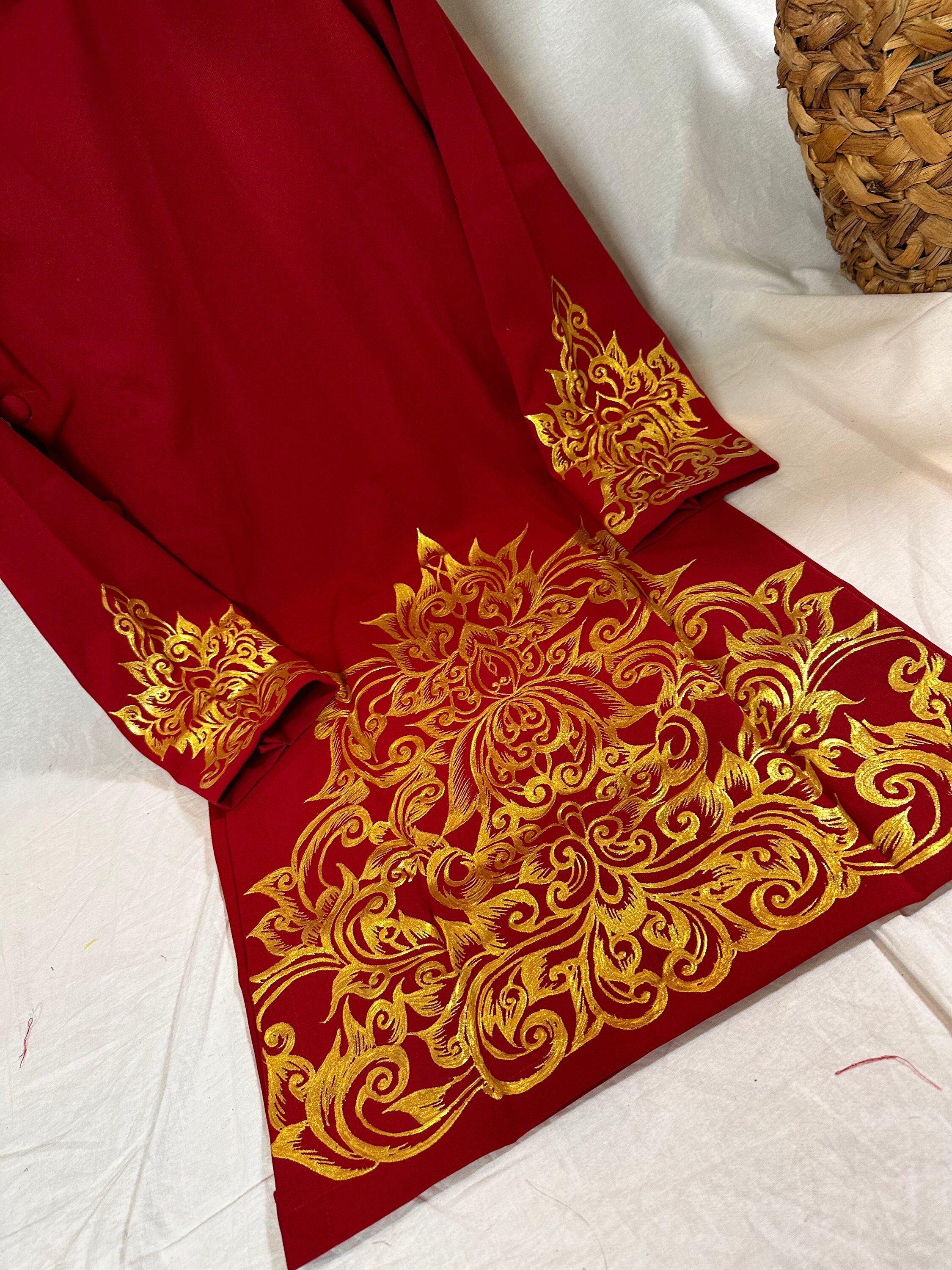 Black, Navy Blue, Red, or Royal Blue Ao Dai Hand Painted Traditional Long  Dress for Men, Ao Dai Chu Re, Ao Dai Nam. G39 