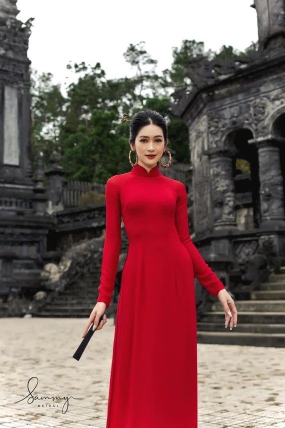 Buy Red Ao Dai Chiffon Double Layer Vietnamese Long Dress With Pants G64  Online in India 