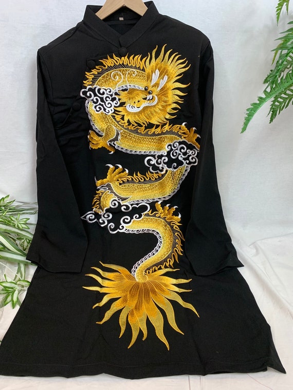 Black Ao Dai Embroidered Vietnamese Traditional Long Dress for Men, Ao Dai  Chu Re, Ao Dai Nam. No Pants A16 