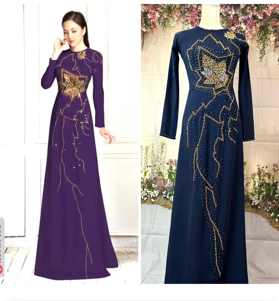 Orchid Pink Taffeta Ao Dai with Navy pants. Vietnamese Ao Dai. Traditional Ao Dai. main image 0