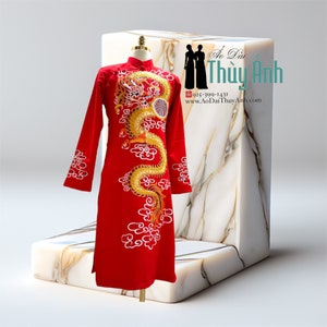 Red Embroidered Ao Dai for MenVietnamese Traditional Long Dress for Men, Ao Dai Chu Re, Ao Dai Nam. No pants  1401
