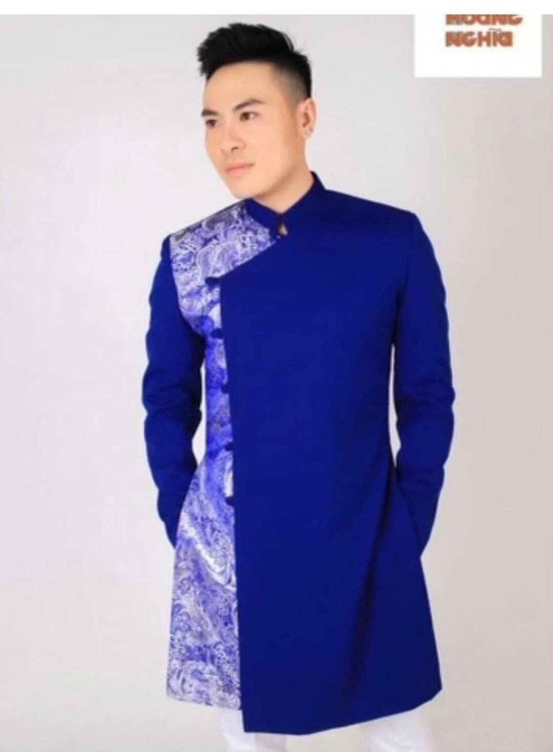 blue-ao-dai-for-men-vietnamese-traditional-long-dress-for-men-no-pants