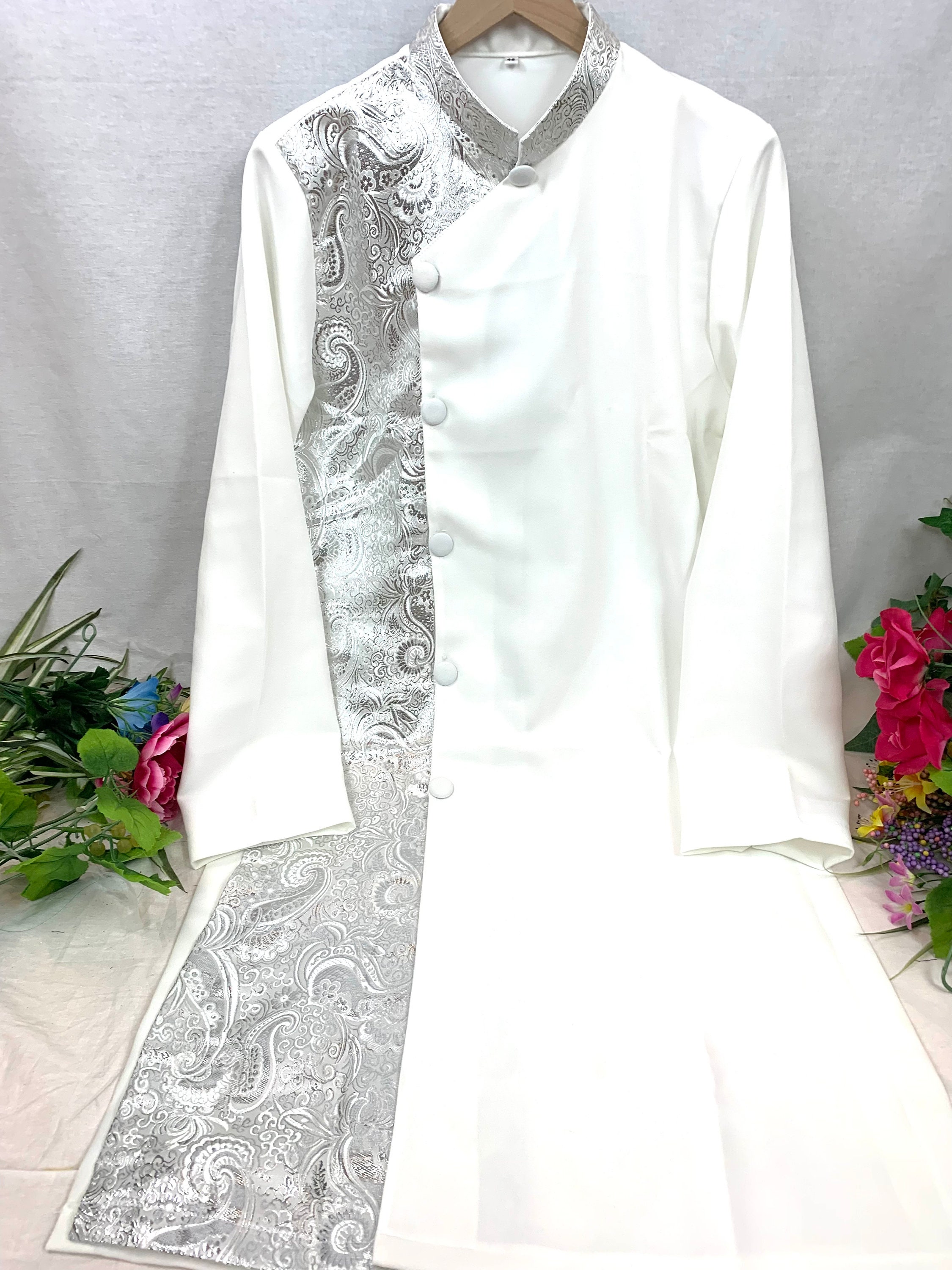 White Ao Dai for Men, Vietnamese Traditional Long Dress for