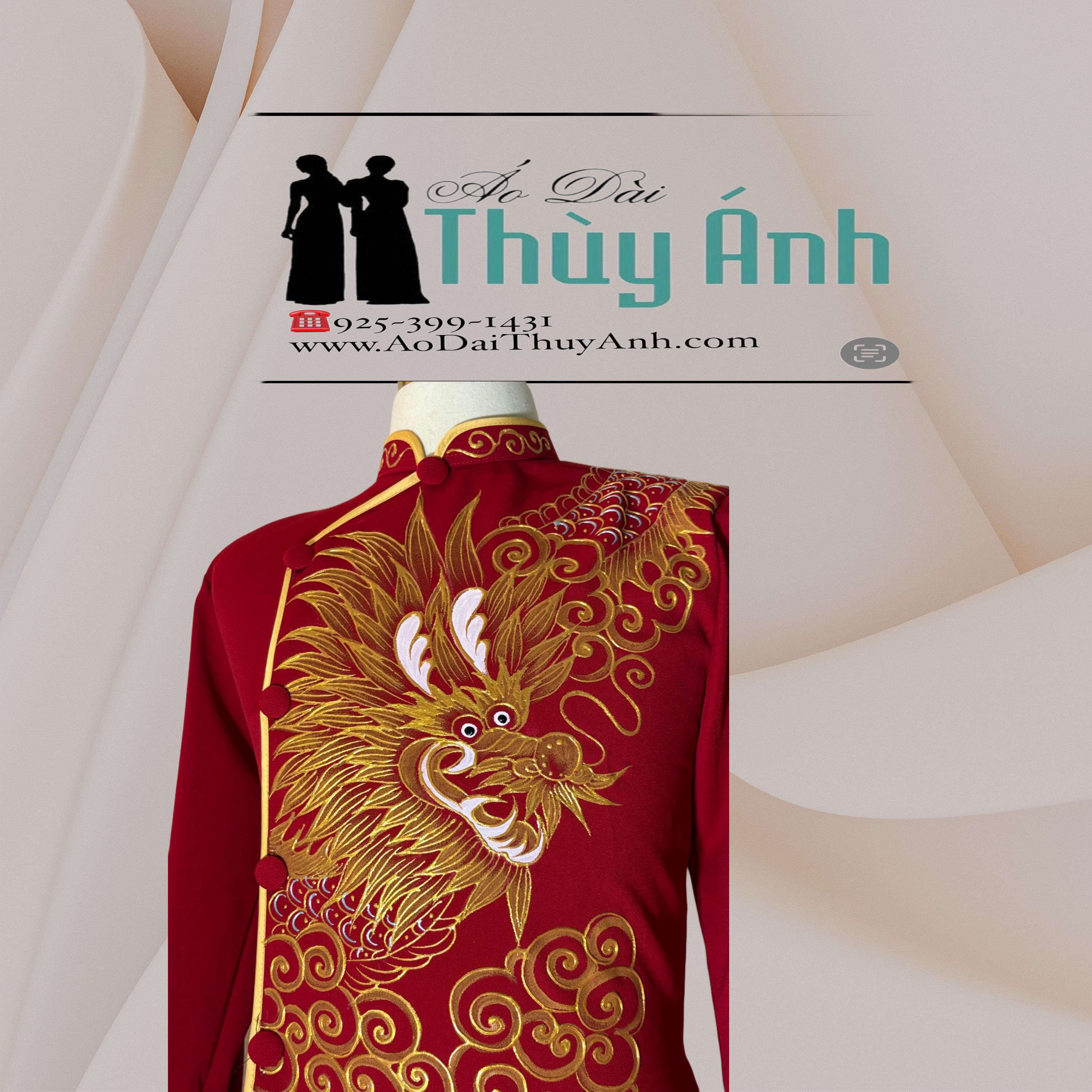 ベトナムアオザイ(Áo dài Việt Nam )N370/手描きの椿模赤い様 ベトナムアオザイ(Áo dài Việt Nam )N370/手描きの椿模赤い様