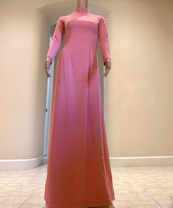 Pink Ao Dai Dress: Double Layered Vietnamese Long Dress with Pants Pink Ao Dai Dress: Double Layered Vietnamese Long Dress with Pants