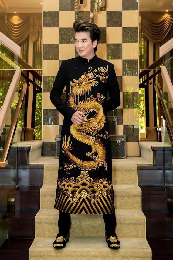 Black Ao Dai for Men, Hand Painted Vietnamese Traditional Long Dress for  Men, Ao Dai Chu Re, Ao Dai Nam. No Pants G42 -  Canada