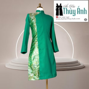 Green Ao Dai for Men, Vietnamese Traditional Long Dress for Men No pants A10