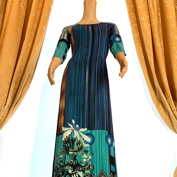 Blue Voan ABC Vietnamese Ao Dai Double Layers Long Dress with White Pants #02138